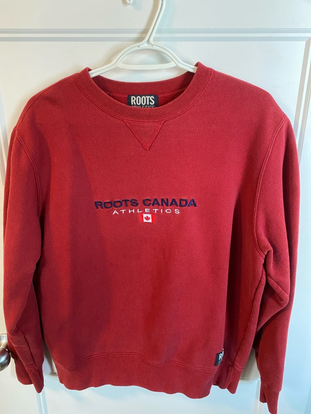 Roots Red Crewneck Sweatshirt with Embroidered Logo
